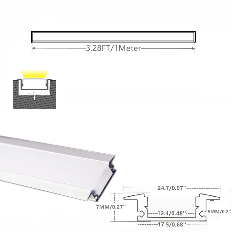 5/10-Pack 1 Meter 40Inch Recessed LED Aluminium Profile With Milky Diffuser,12V/24V Strip Embedded Mounting Channel Track System