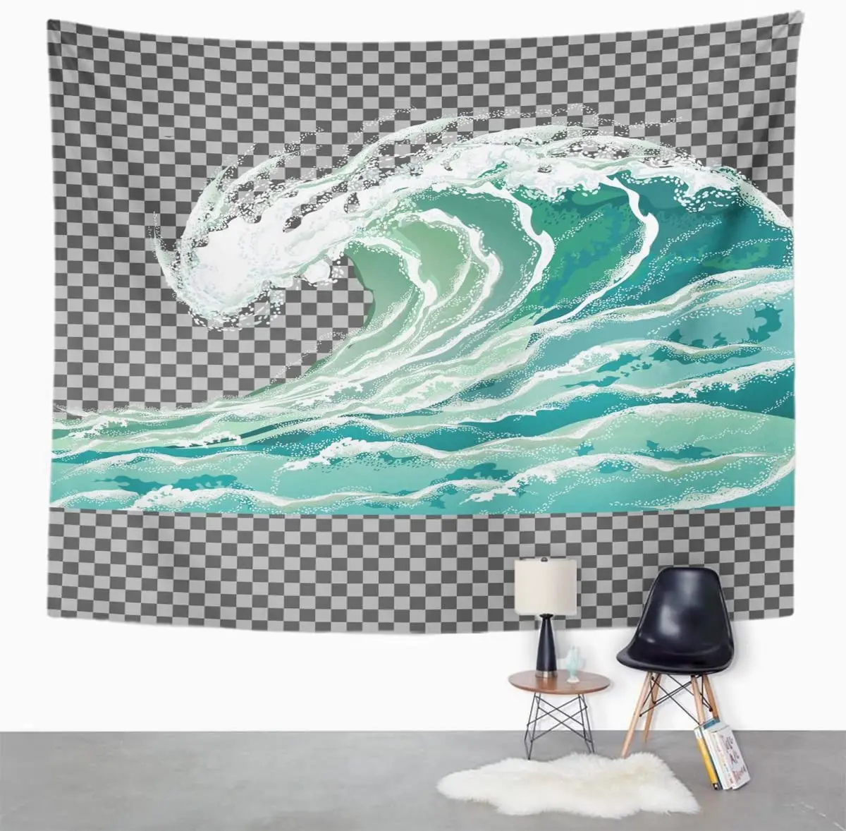 Green Surf Sea Wave Japanese Abstract Aqua Aquamarine Beach Tapestry Home Decor Wall Hanging for Living Room Bedroom Dorm 50x60