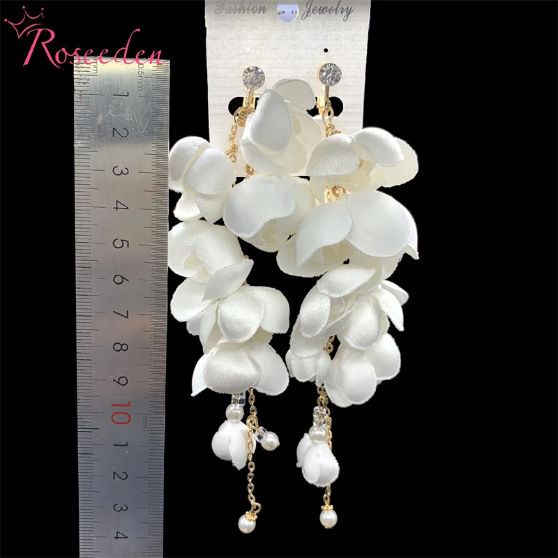 Handmade White Flower Bridal Earrings Wedding Jewelry Gold Color Women Drop Earring RE4410