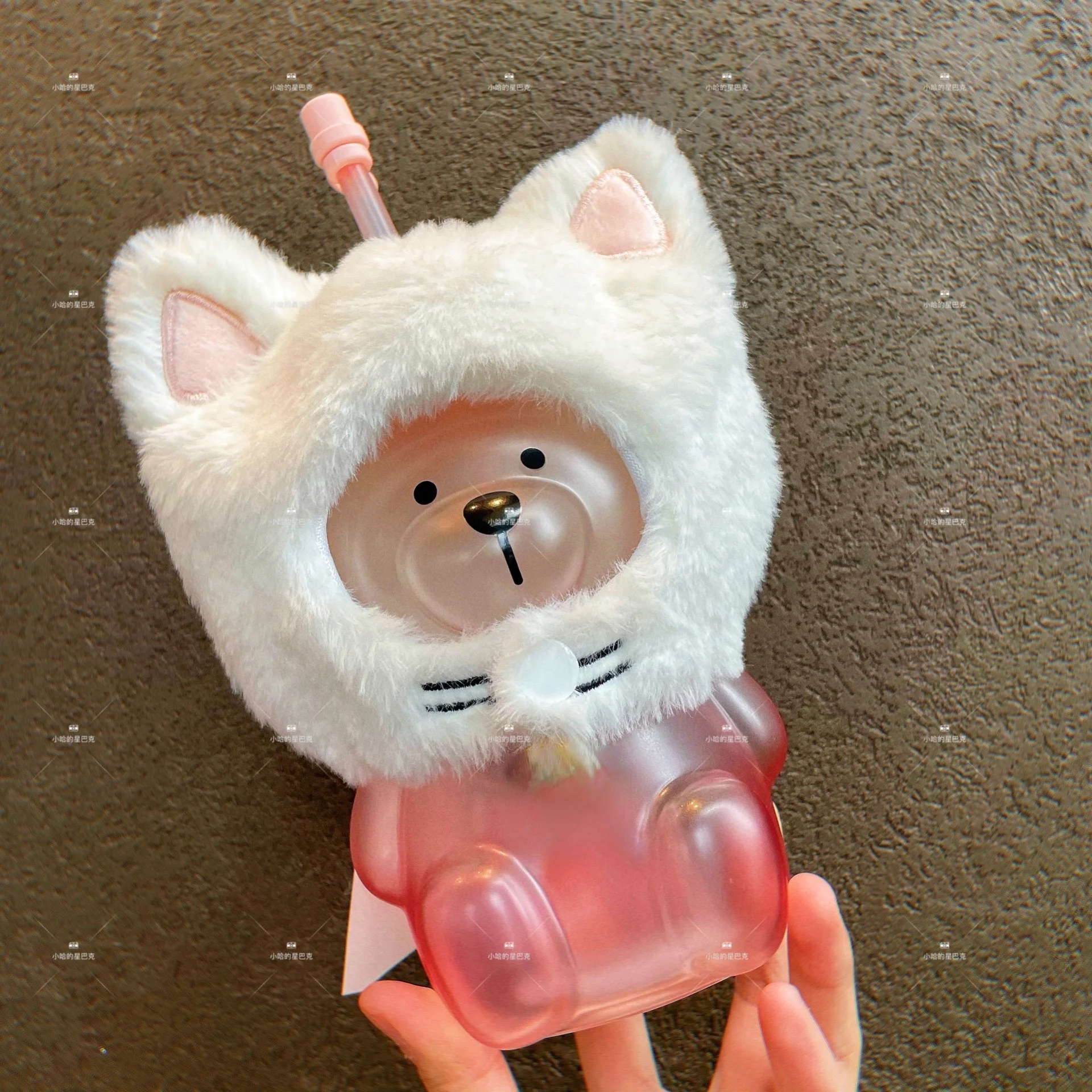 

Star Papa Cup Cat Headgear Pink Gradient Bear Glass Straw Cup Cute Milk Water Cup Tumbler with Straw with Logo