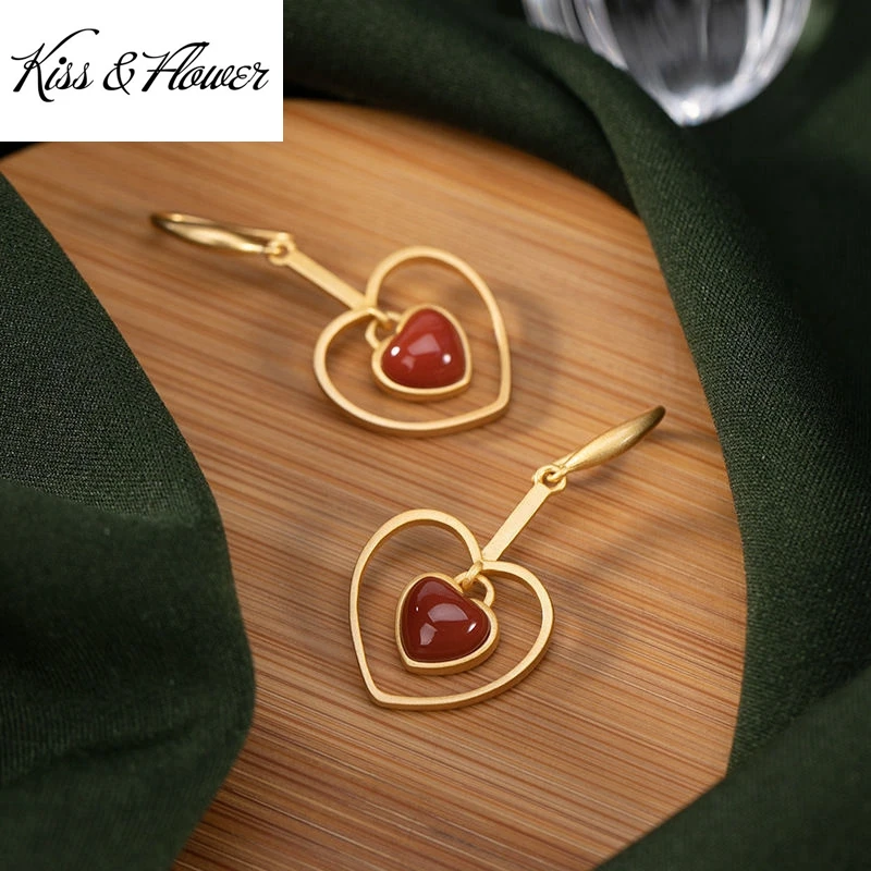 

KISS&FLOWER ER152 Fine Jewelry Wholesale Fashion Woman Bride Girl Birthday Wedding Gift Vintage Heart 24KT Gold Drop Earrings