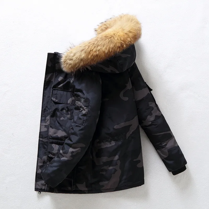 Dikke Warme Militaire Down Jassen Mannen Winter Mode Camouflage Parka Bontkraag Witte Eendendons Jassen Casual Windjack