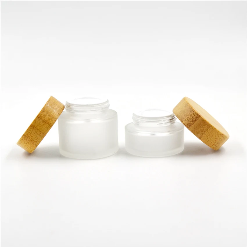 

15ml 50ml 100ml Cosmetic Clear Frosted Glass Cream Jar With Bamboo Wood Cap 30G Glass Cream Jar Bamboo Lids Bamboo Cream Jars