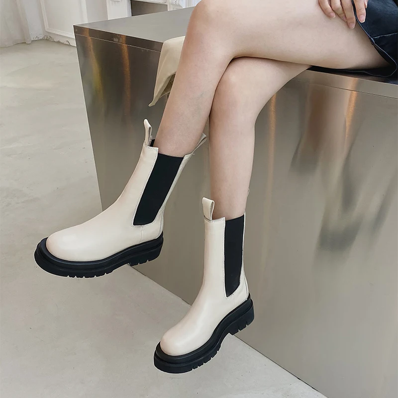 MORAZORA Size 33-43 Fashion Genuine Leather Boots Women Thick Sole Chelsea Boots British Style Winter Platform Ankle Boots