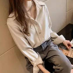 Women's Blouse Collared White Shirt Woman Long Sleeve Elegant Clothes  Chemise Femme Korean Fashion Aesthetic Top Blusas