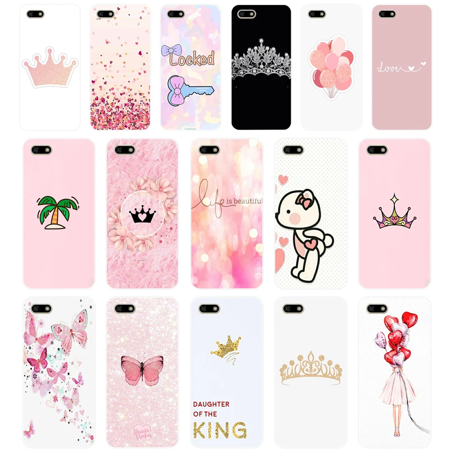 346FG pink Crown Princess Luxury design Soft Silicone Tpu Cover Case for huawei Honor 7a 5.45 pro 5.7 7c 7x y5 2018 case