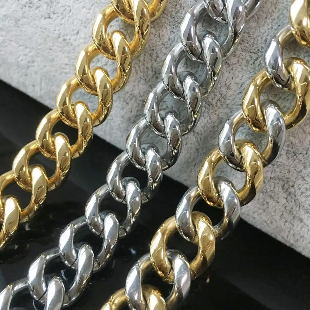 13/15MM Trendy Silver Color/Gold Cuban Link Chain Gift Mens Womens Necklace Or Bracelet Stainless Steel Unisexs Jewelry 7-40inch