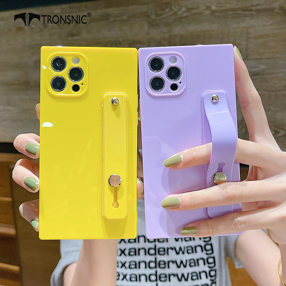 Candy Square Phone Case for iPhone 12 11 Pro Max XR Xs MAX Soft Glossy Holder Stand Black Purple Cases for iPhone 7 8 Plus Cover