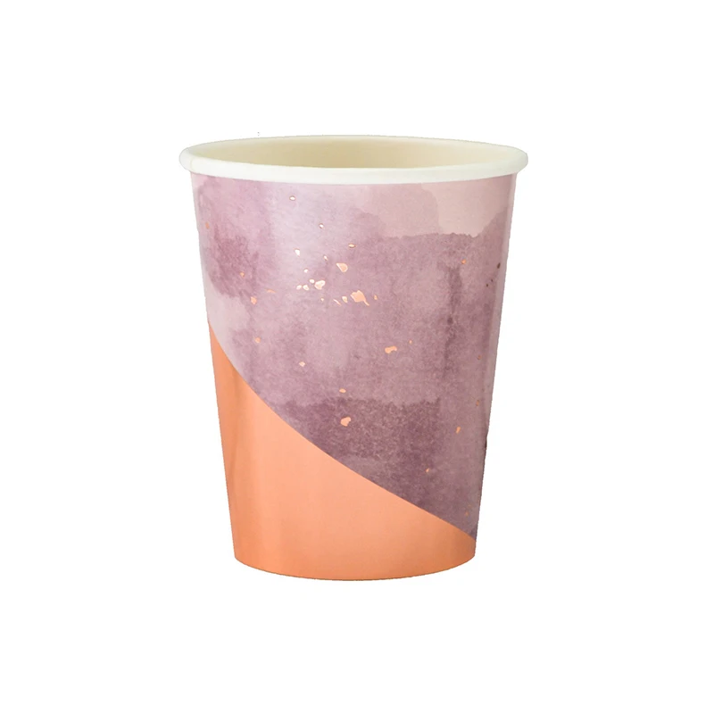 Disposable Tableware Purple Watercolor Paper Plates Wedding Decoration Striped Pink Cups Plates Kids Birthday Party Supplies