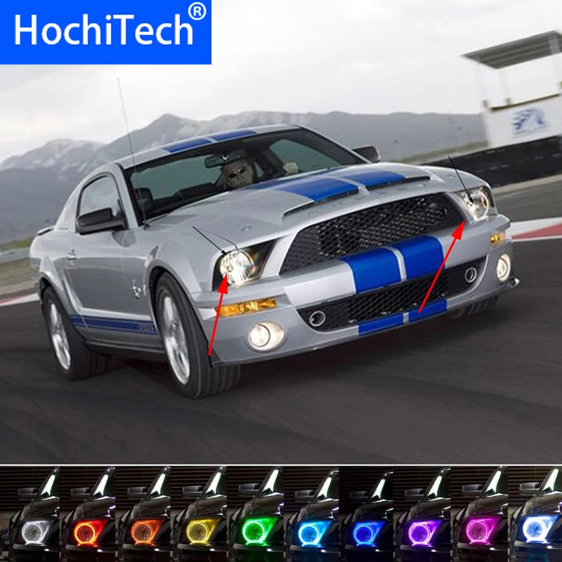 For 2005-2009 Ford Mustang LED perimeter headlight rings  Multi-color RGB angel demon eyes