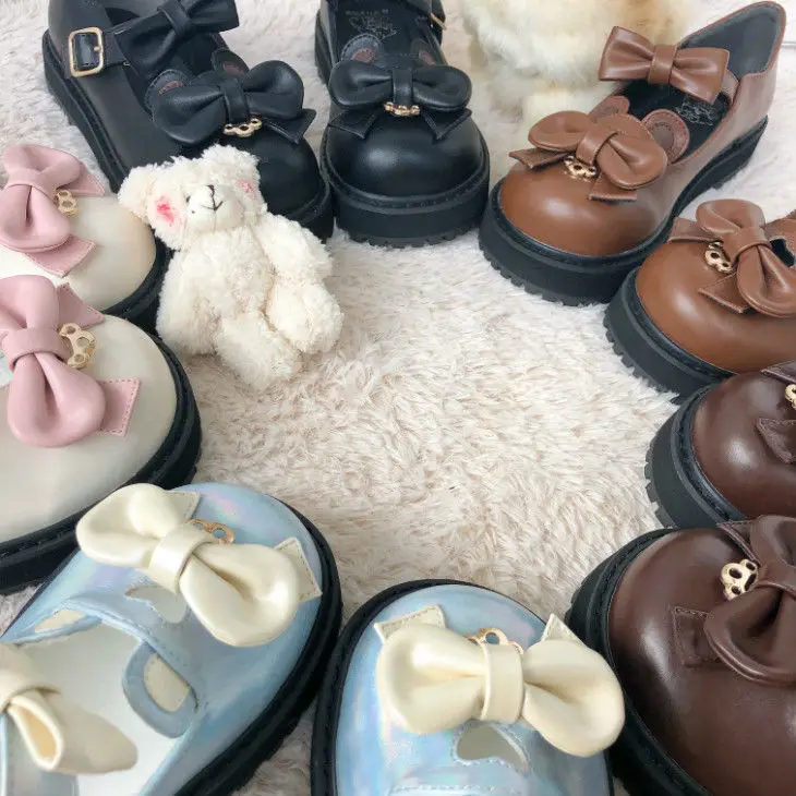 Słodki Lolita buty spotkanie przy herbacie Kawaii księżniczka Kawaii buty koronka w stylu Vintage Bowknot okrągłe głowy grube dno kobiet buty Loli