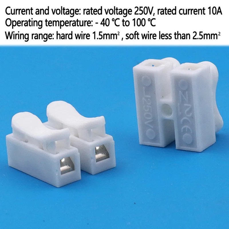 Bloque de terminales resistente a alta presión, conector de Cable de empuje rápido de 2 pines, Terminal de cableado blanco, 10A, 220V, 20 unidades por lote