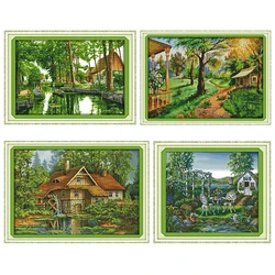 Joy Sunday Needlework Embroidery Rural Scenery Cross Stitch Kits Stamped Patterns Counted 11CT 14CT Printed Handmade Decor Gifts