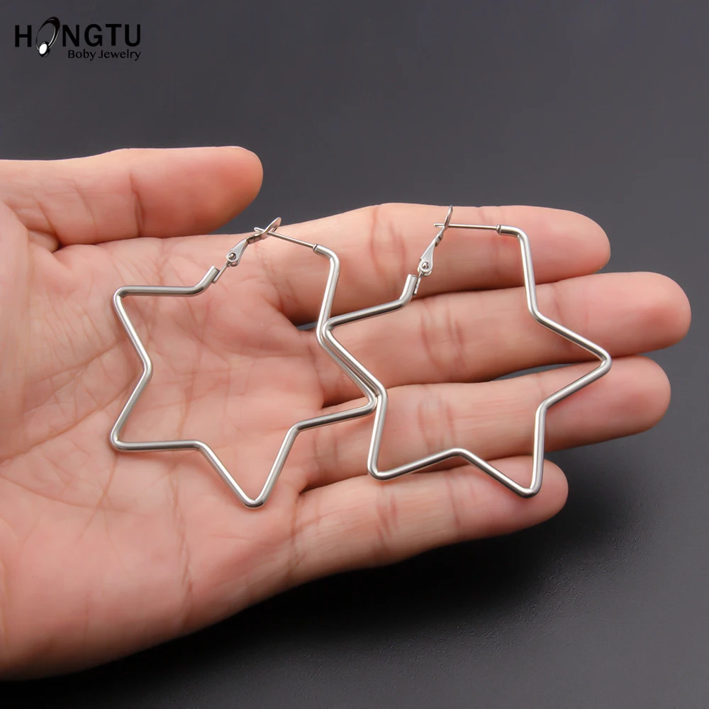 1 Pair Star Stainless Steel Earrings Brincos Jewelry Tone Hoop Earrings for Women Fashion Statement Earrings 2020 Femme Bijoux