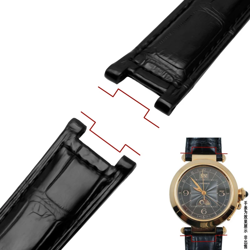 Crocodile leather watch strap Concave Mouth 18 20mm Brown/Black Calfskin Strap with Folding buckle For Cartier PASHA Watch