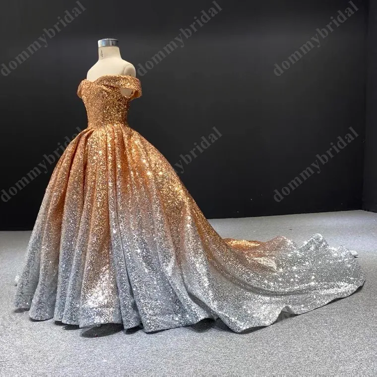 Amazing Rose Gold To Sliver Ombre Ball Gown Girls Pageant Prom Formal Dresses For 7-16 Toddler Kids Juniors Off Shoulder Long