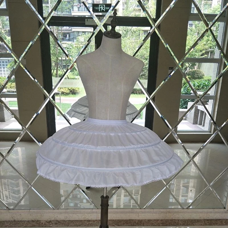 Children Girls Hoops White Petticoat Wedding Dress Underskirt Elastic Waistband Drawstring A-Line Skirt Ruffles