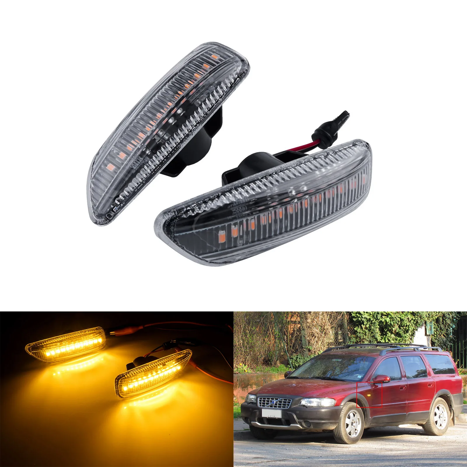 2x Amber Side Indicator LED Repeater Light Lamps For Volvo S60 S80 V70 XC70 XC90