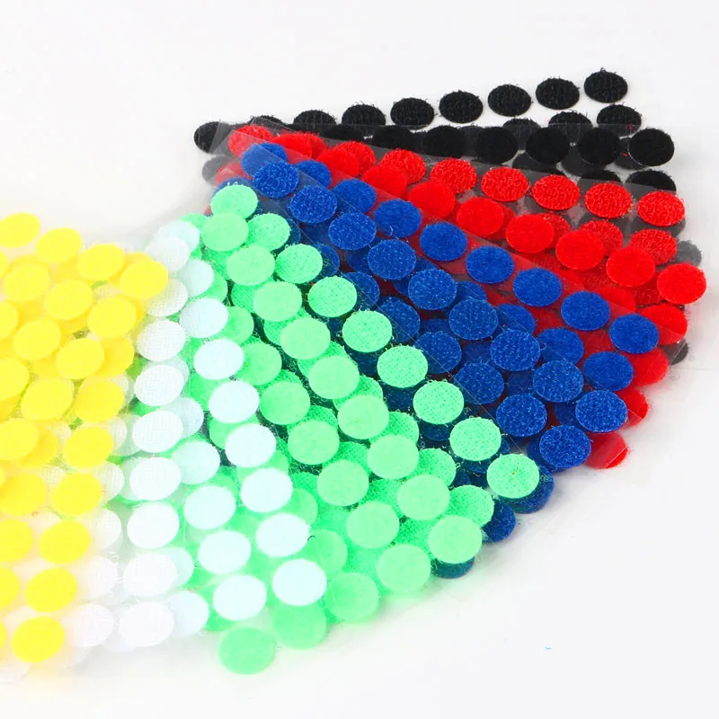 102 Pairs Colorful Self Adhesive Fastener 15mm Magic Tape Sticker Disc Strong Glue DIY Sewing Round Hook Loop Coin