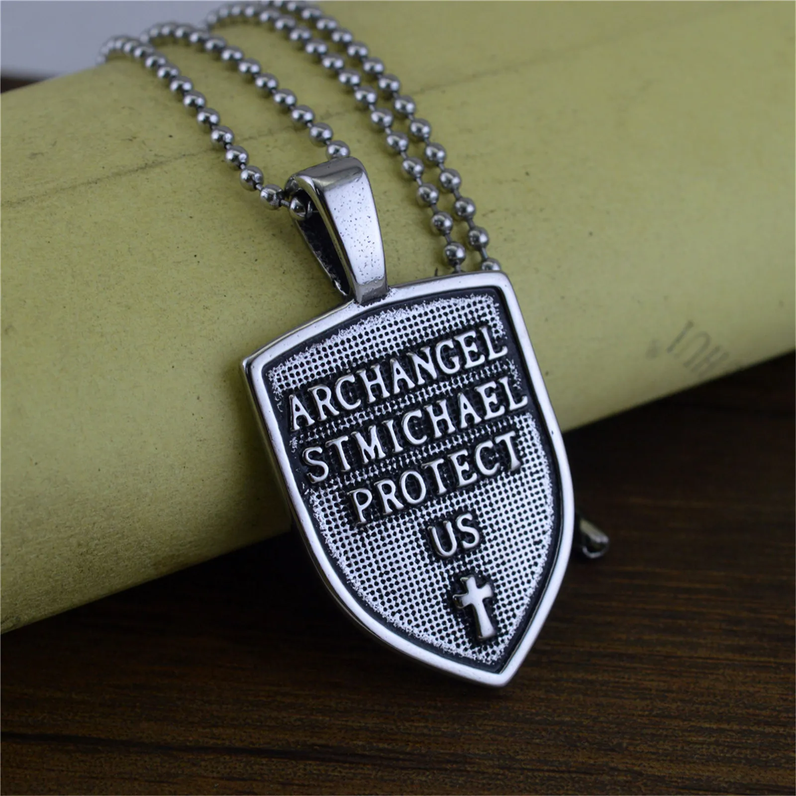 

Saint Michael Necklace Amulet Stainless Steel Archangel Stmichael Protect Us Shield Sword Pendant Christian Religious Gifts