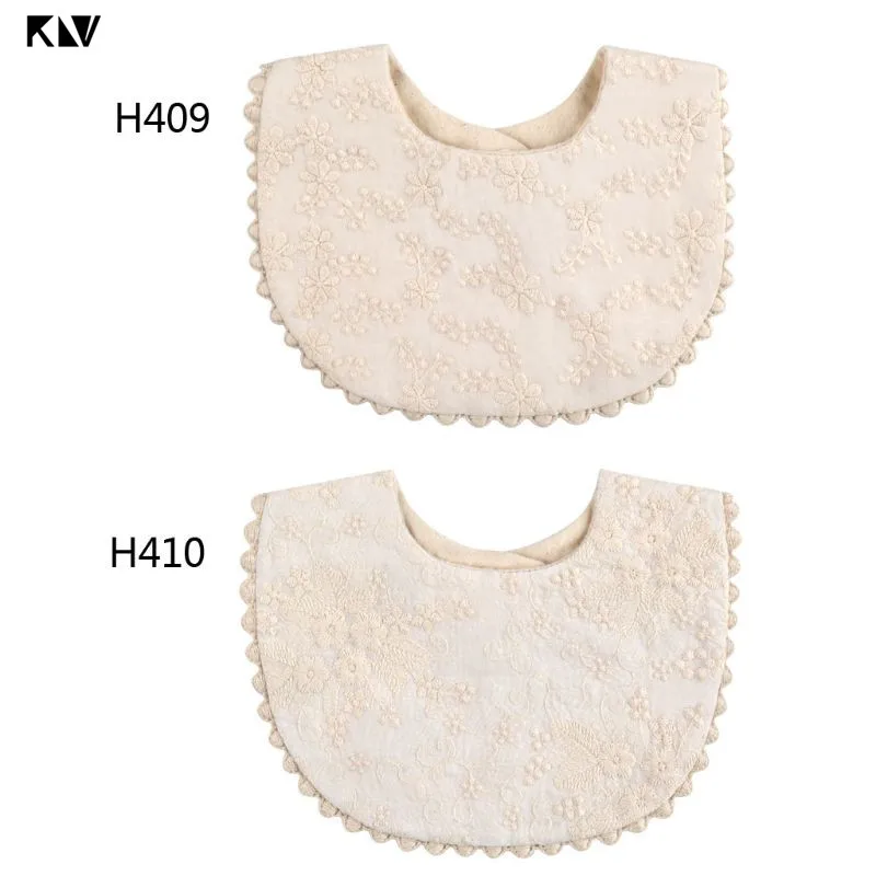 1pc Embroidery Floral Baby Bib Adjustable Button Newborn Feeding Drooling Burp Cloths Kids Cotton Saliva Towel Bibs Baby Items