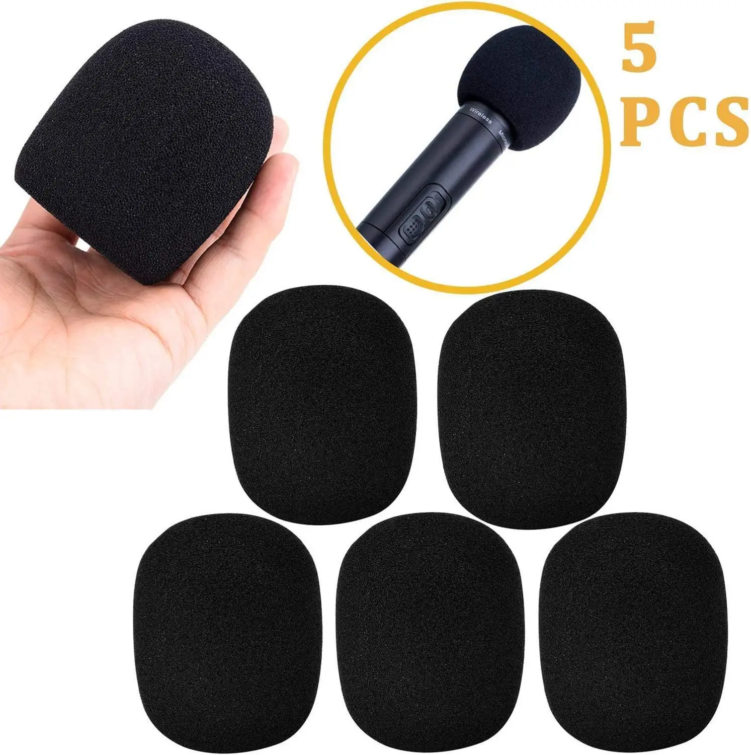 KEPHE  5 Pack Large Foam Cover Mic Windscreen Microphone Cover Microphone Windscreen Foam Cover Black Top Grade