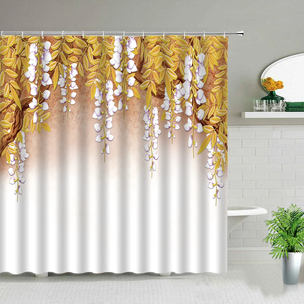 Cortinas de ducha de flores y plantas 3D, estampado de flores de diente de león púrpura Simple, poliéster, decoración del hogar, cortina de baño impermeable