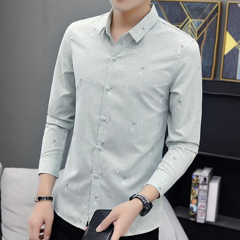 

Men's Shirts Fashion Youth Long Sleeve Floral Casual Spring And Autumn Clothing Tops Harajuku Popular Square Collar Slim Cotton