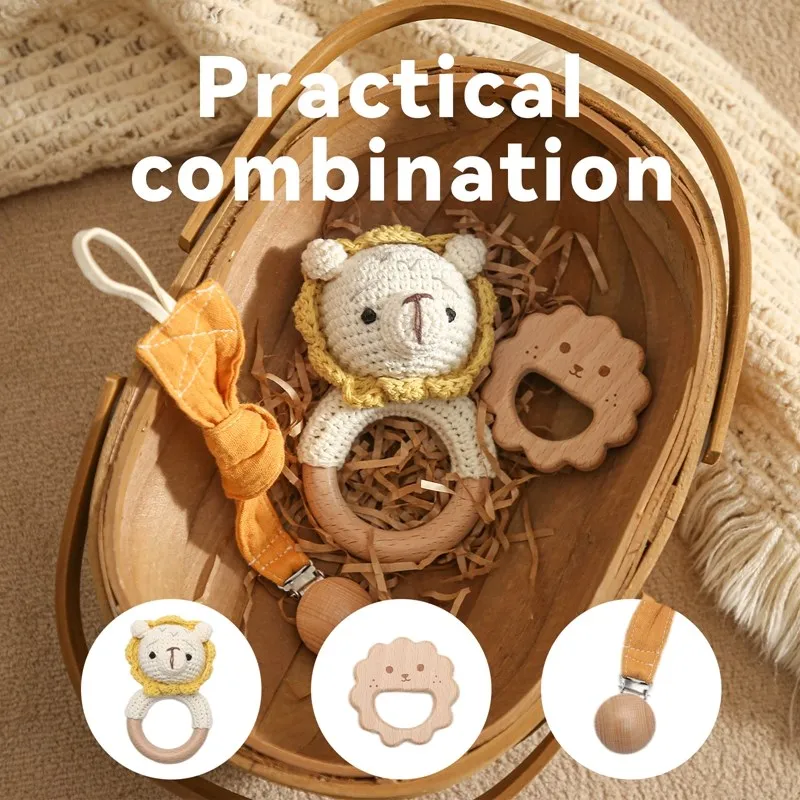 1ชุดโครเชต์เด็ก Rattles Teether ปลอดภัย Beech ไม้ Teether แหวนคลิป Pacifier ทารกแรกเกิด Mobile Gym การศึกษาของเล่นวันเกิดของขวัญ