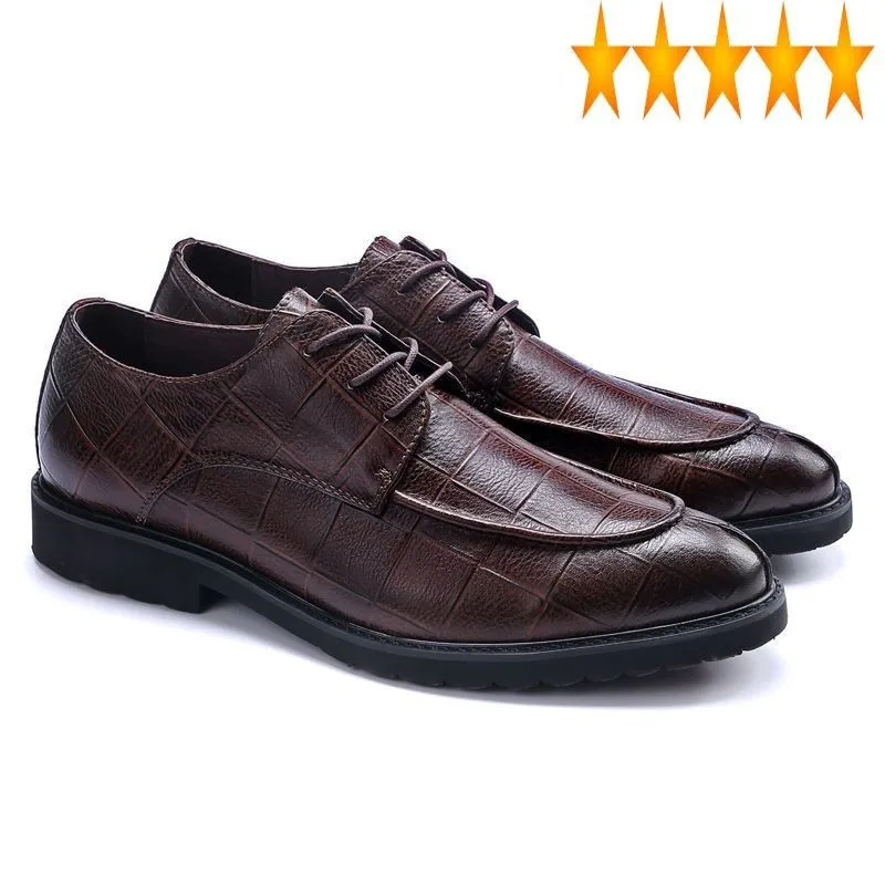 Korean Retro Pointed Toe Mens Genuine Leather Casual Shoes Lace Up Business Man Footwear High Quality Block Heel Oxford Zapatos