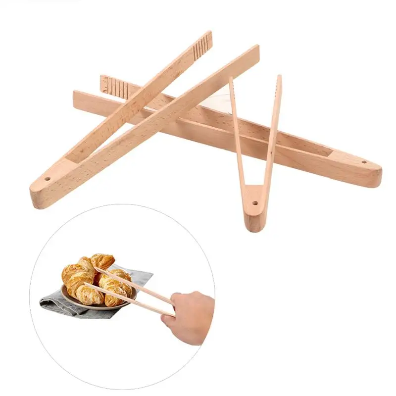 Kapmore 1pc Wooden Food Tongs Multipurpose Serving Tongs Buffet Tongs For Home Kitchen Tools Accessories