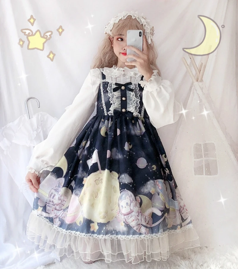 sweet wind cute girl Lolita dress Universe Observer Gradient Sling JSK Dress Lolita Long Sleeve dress gothic lolita dress women