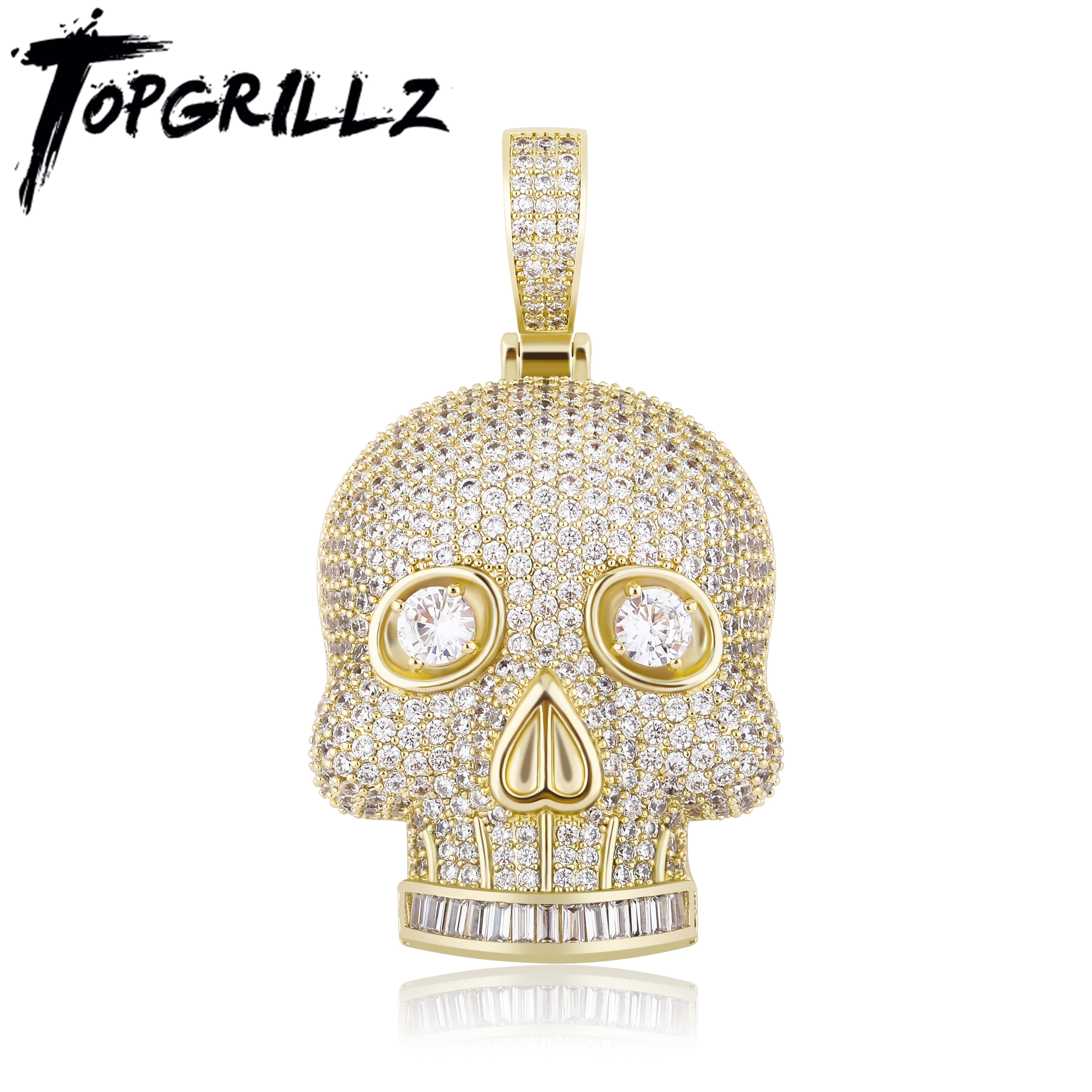 

TOPGRILLZ New Skull Pendant Necklace with Gold 4mm Tennis Chain High Quality Ice Micropavé Cubic Zirconia Hip Hop Fashion Gift