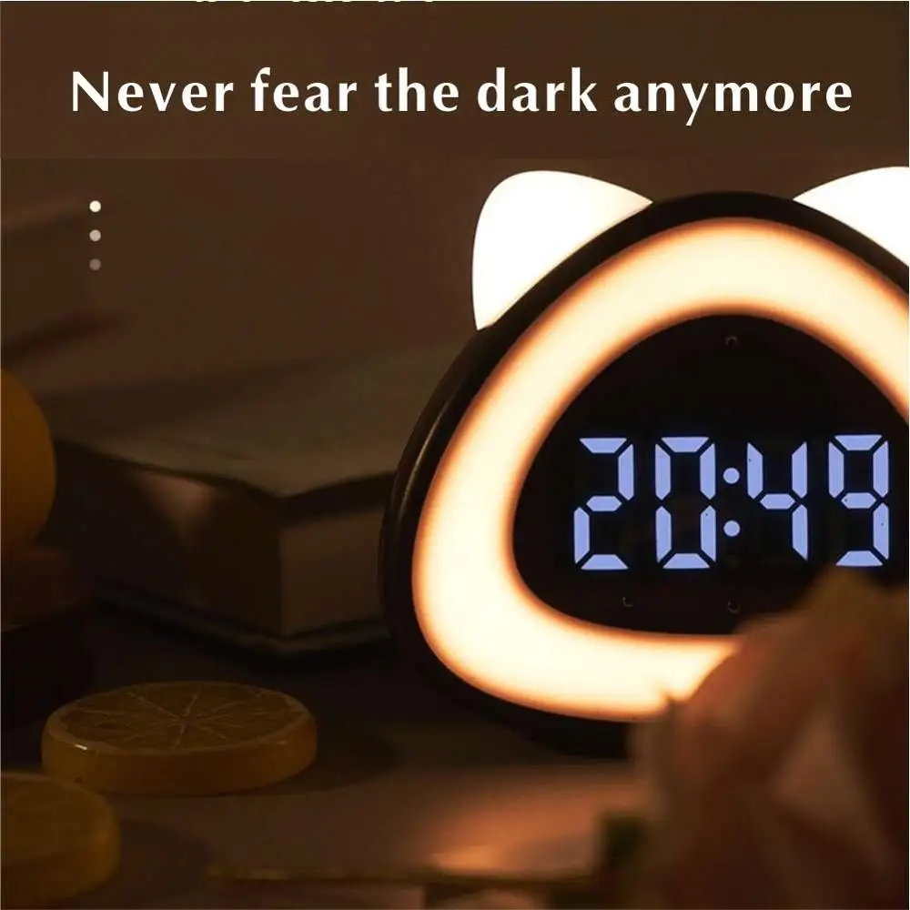 Led Digital Alarm Clock Table Cock Electronic Cock Bedside Clock Night light Wake-Up Lamp Desk With Thermometer Sound-Controlled
