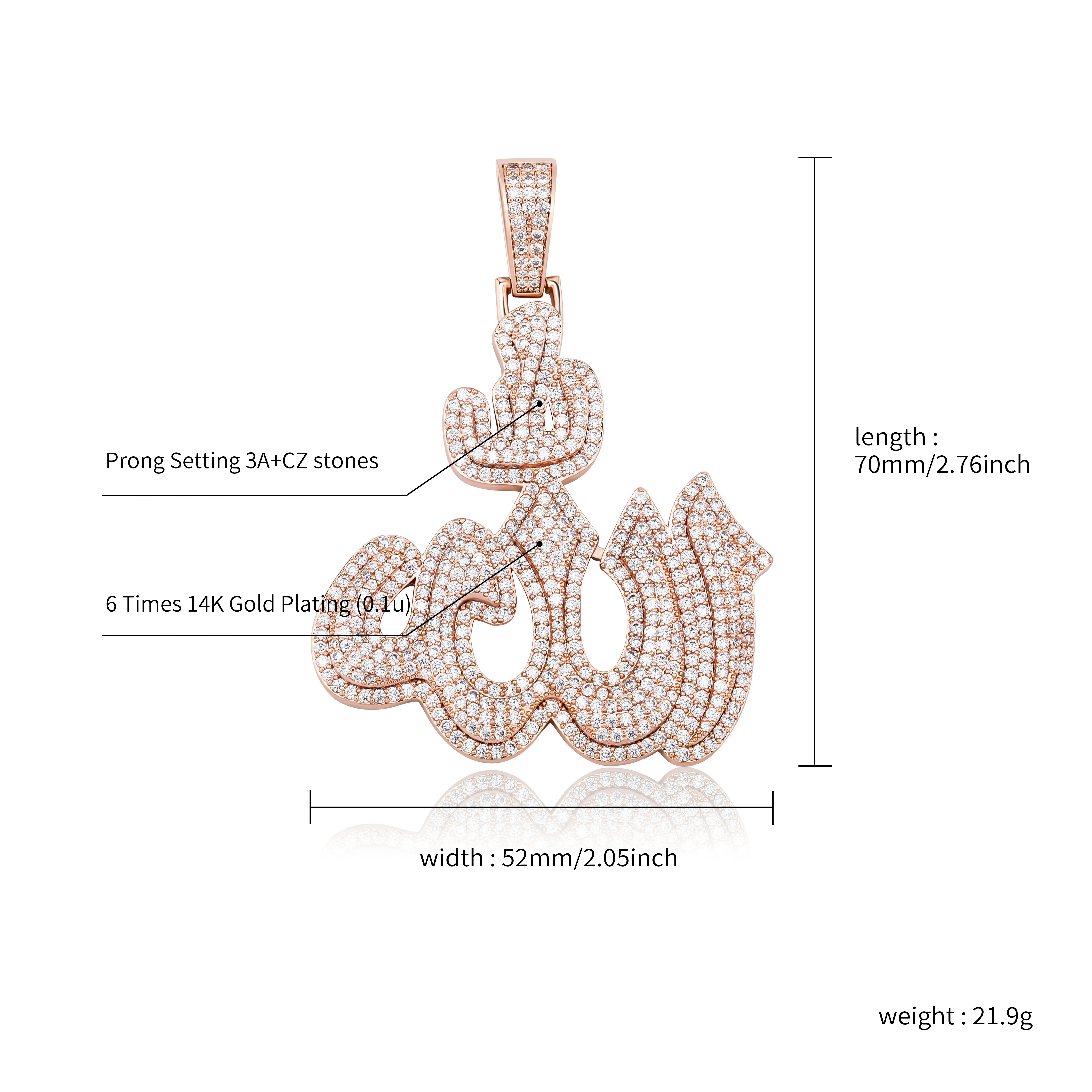 TOPGRILLZ New Allāh Pendant Necklace With 4mm Tennis Chain High Quality Iced Micro Pave Cubic Zirconia HipHop Fashion For Gift