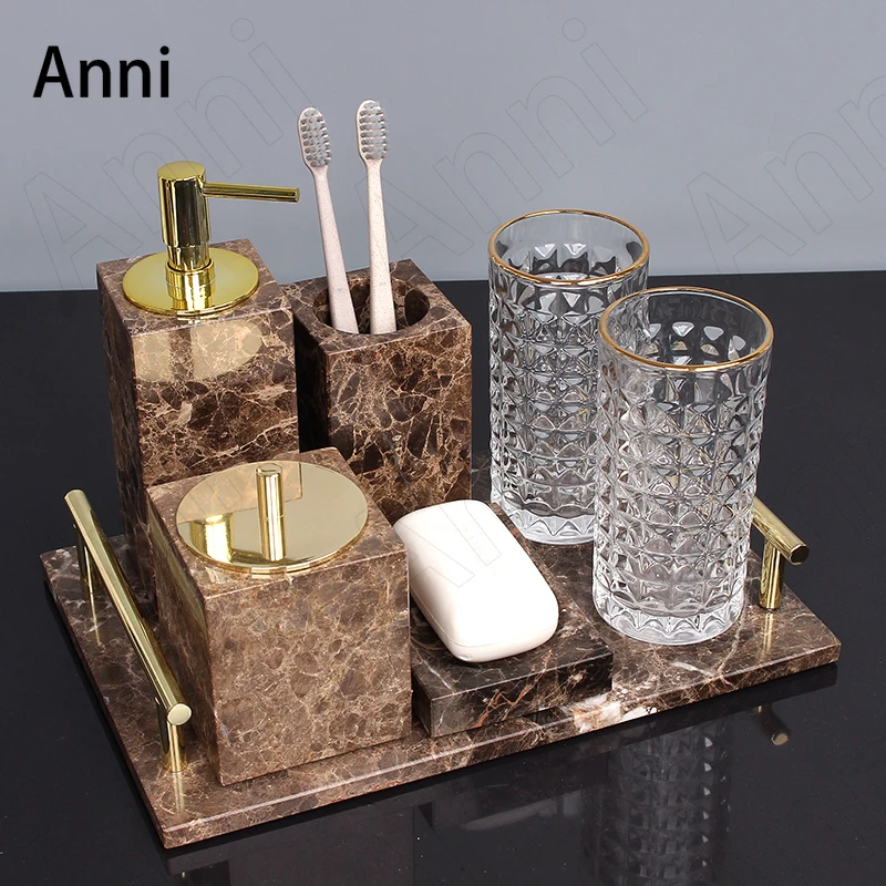 Amber White Jade Bathroom Decoration Accessories European Luxurious Natural Marble Household Five Piece Set Shower Accessories