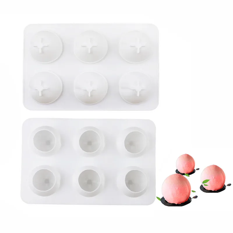 6 Cavity 3D Peach Silicone Cake Mold Decorating Dessert Fruit Mousse Mould Panna Cotta Baking Maker DIY Bakeware Tools