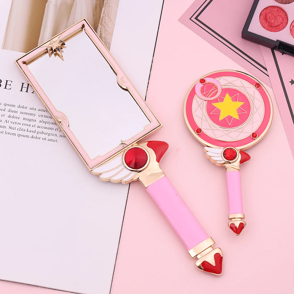 2pcs Beauty Handle Mirror Magic Sakura Portable Make-up Mirror Anime Cardcaptor Sakura Star Card Cosmetic Mirror For Gifts