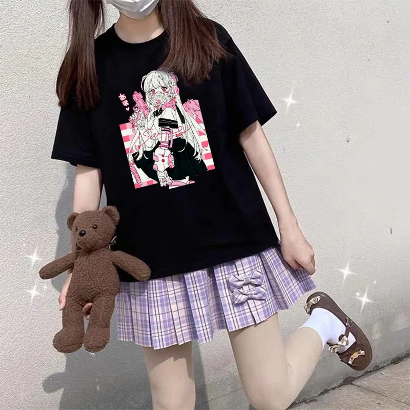 

Pink Cute Cartoon Sweet girls Japan Streetwear Harajuku kawaii casual Tops Ulzzang Vintage Chic Summer Women T-shirt dropshipng