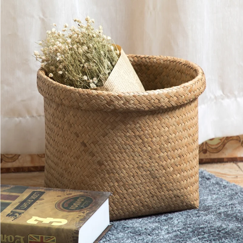 Vietnam Imported Handmade Weaved Storage Basket Storage Basket Seaweed  Box Rattan Towel Glove Box Straw Flower Knitting Device