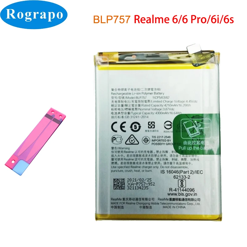 4300mAh BLP757 Mobile Phone Battery For Oppo Realme 6 RMX2001 6S 6Pro RMX2061 Pro