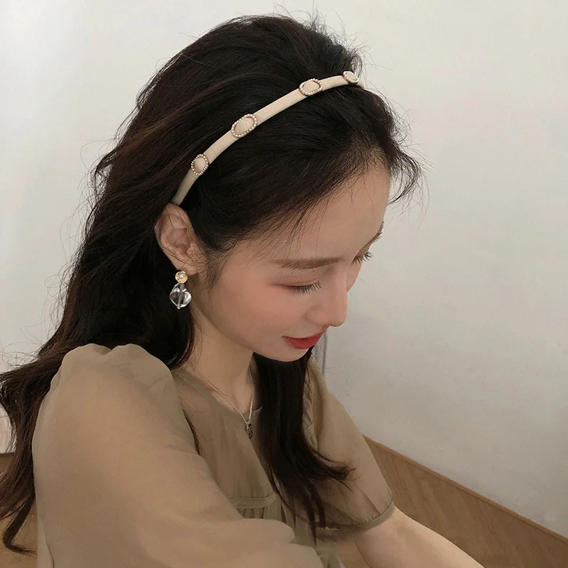 Korean high-quality pearl leather fine hair hoop female summer temperament simple retro net red 2021 new headwear