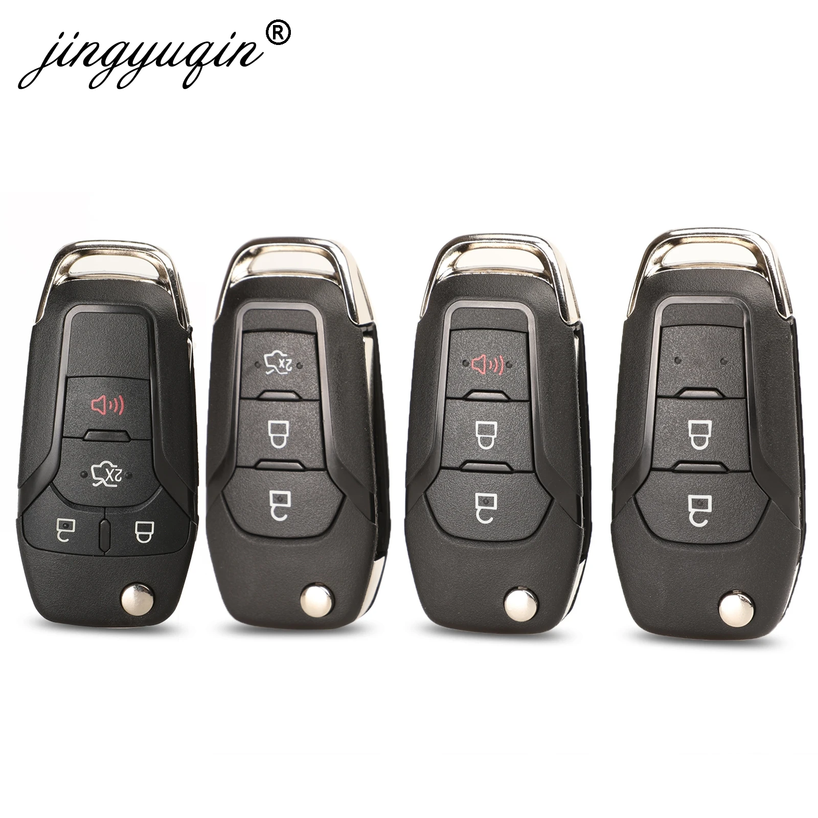 jingyuqin 2/3/4 Button Flip Folding Car Key Shell Case for Ford Focus Fusion Mk2 Mk7 Explorer Ranger Uncut Blank HU101 Blade