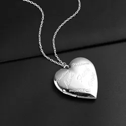 Chain Necklace with Heart-shaped Pendants Can Openable Photo Frame Engraved Love Faith Hope Locket Pendant Necklace Family Gift