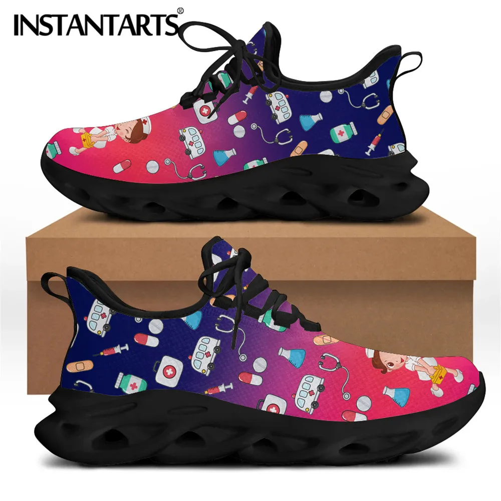 INSTANTARTS Gradient Nurse Shoes for Women's Cartoon Premium Sketch Physio Brand Design Casual Wear-resistant Flat Sneakers 2021