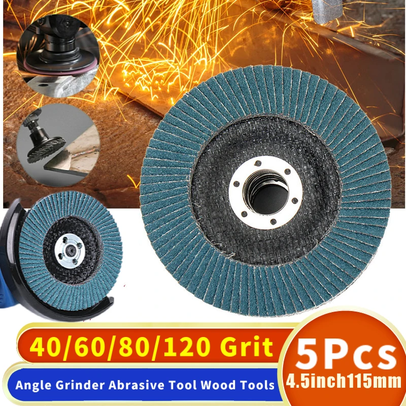 5個115 4.5 "アングルグラインダーサンディングフラップディスク40/60/80/120グリット研削ホイール金属プラスチック木材研磨ツール
