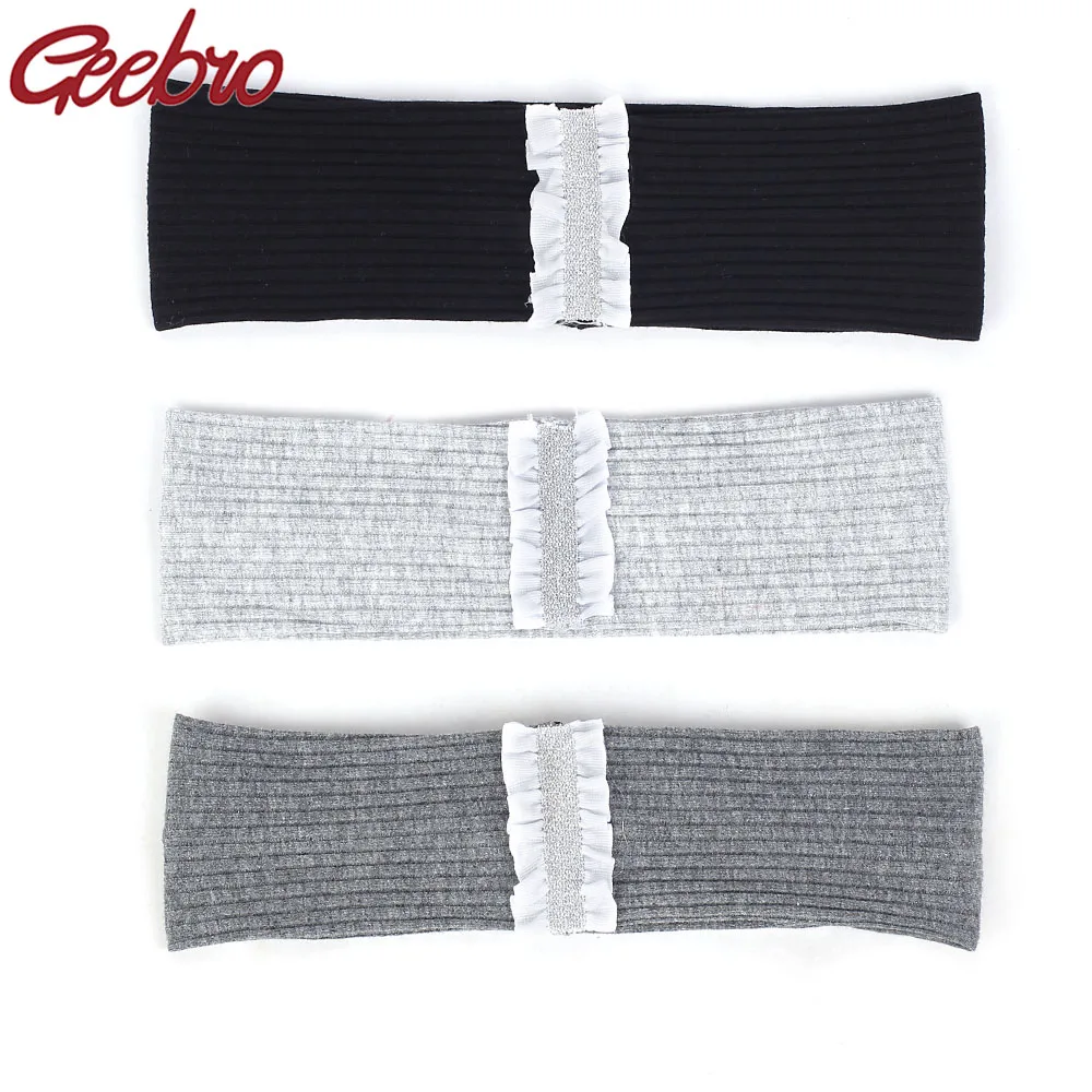 Geebro Baby Girls Casual Cotton Ribbed Headband Graceful Wrinkle Silver Striped Infant Girls Hairband Childs Hair Accessories