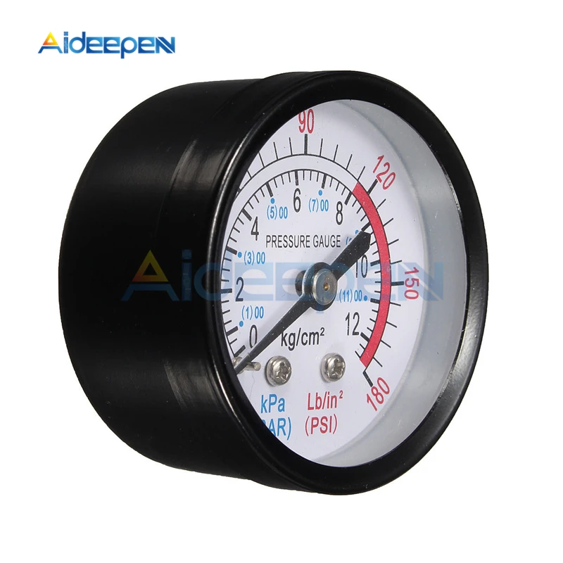 1/4 1/8 BSP Thread 0-180 PSI 0-12 Manometer Double Scale Bar Air Pressure Gauge 13mm For Air Compressor Iron Diameter about 52mm