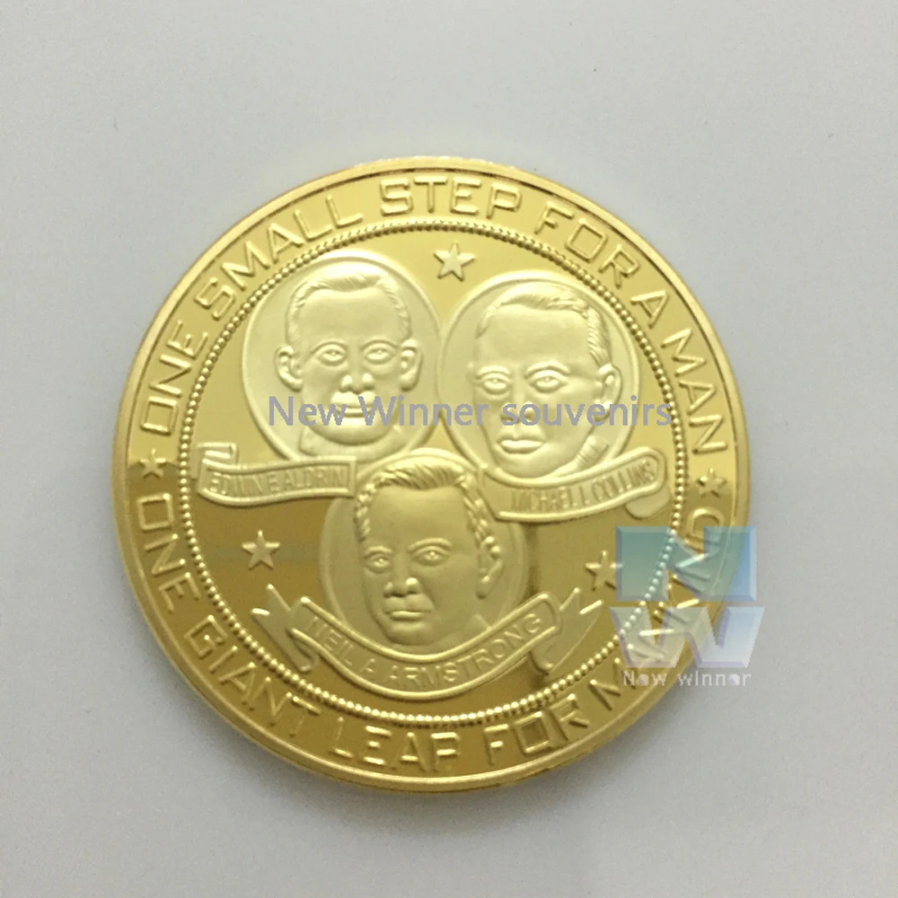 5pcs/lot 1 Oz American Apollo Gold Plated Coin For The Earth to The Moon The First Step coins Souvenirs