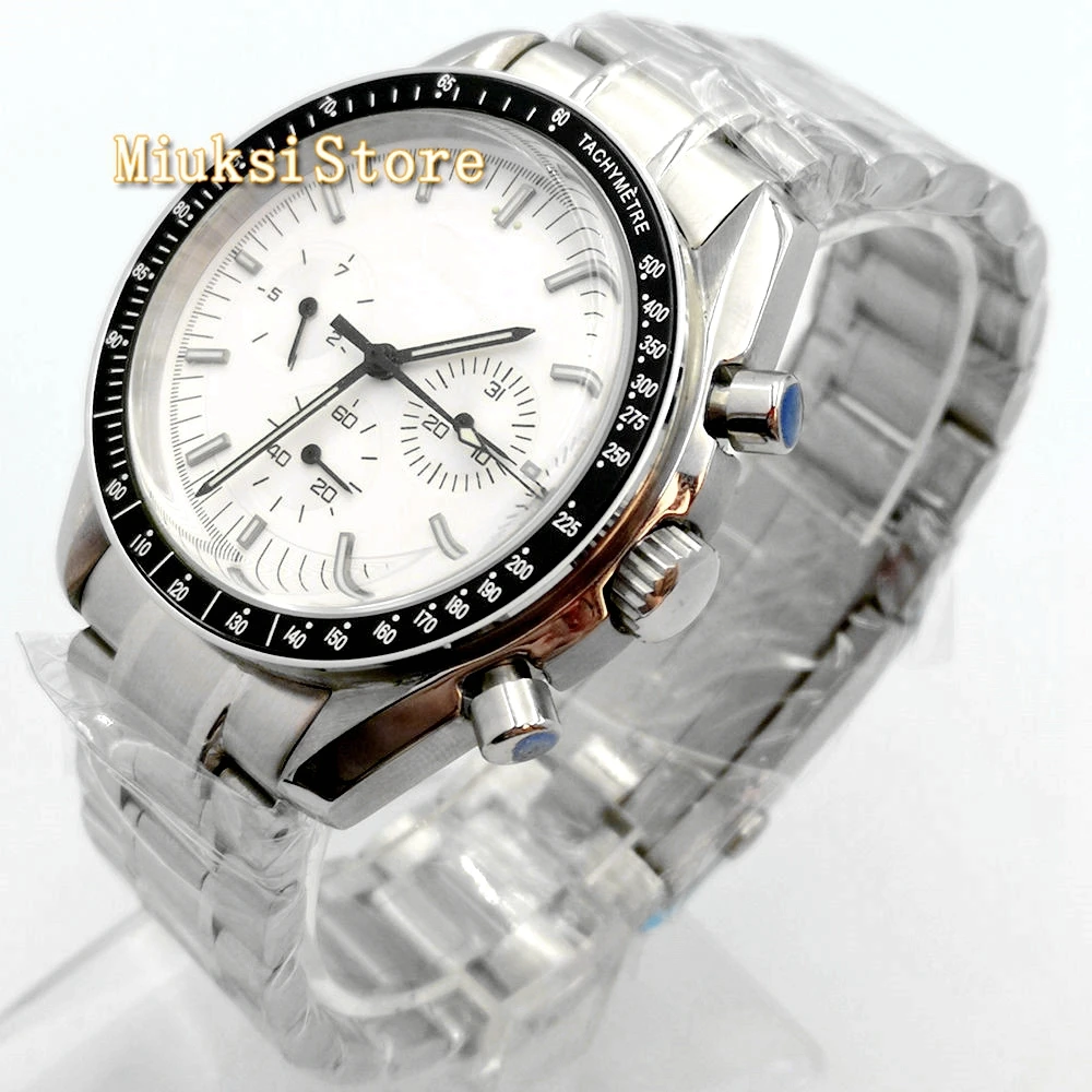 

Bliger 40mm Luxury Machinery mens Watch without logo white dial week date indicator multifunction steel strap automatic watches